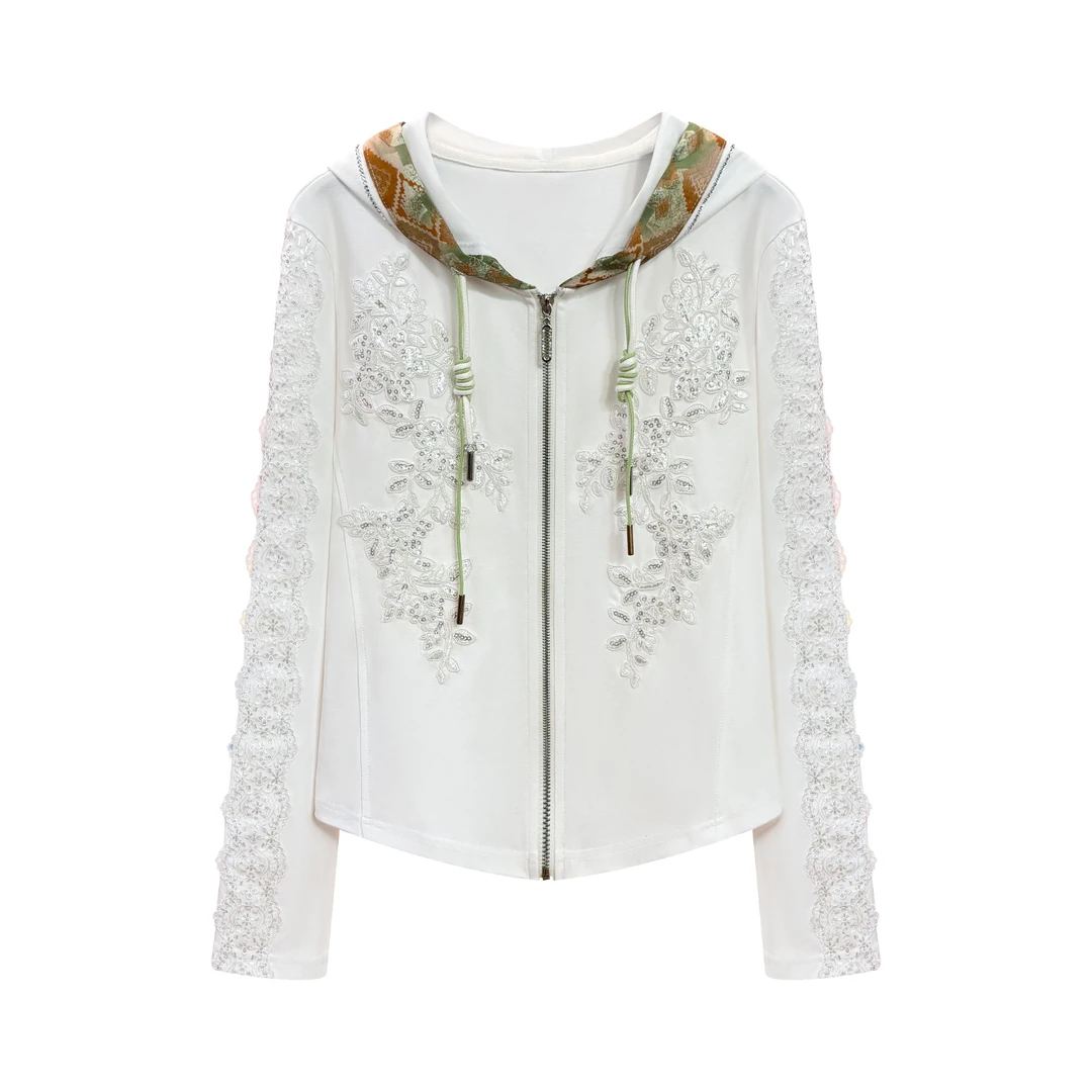 Robert Girm春季新款时尚烫钻百搭休闲开衫白色长袖上衣#6719