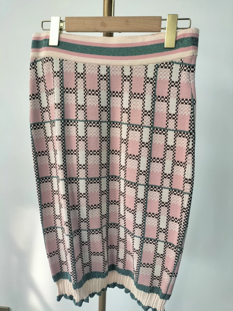 3966-格子流苏毛织半身裙甜美风针织A字裙通勤百搭