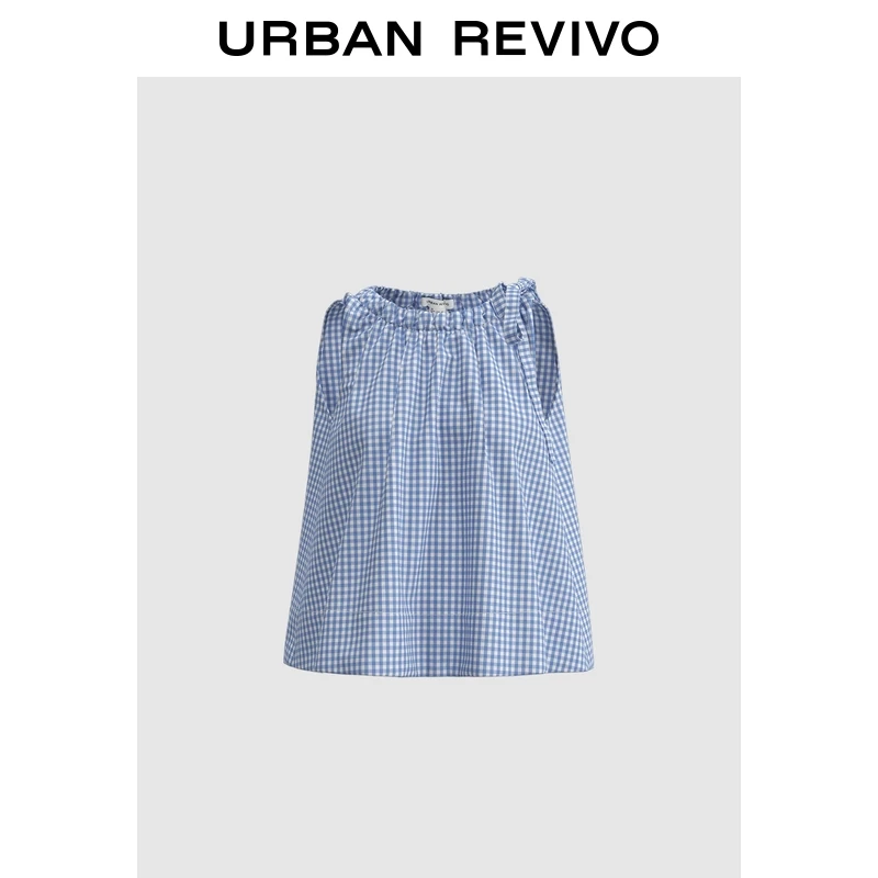 UR2025夏季新款女装时尚休闲撞色格纹系带罩衫衬衫UYU250091