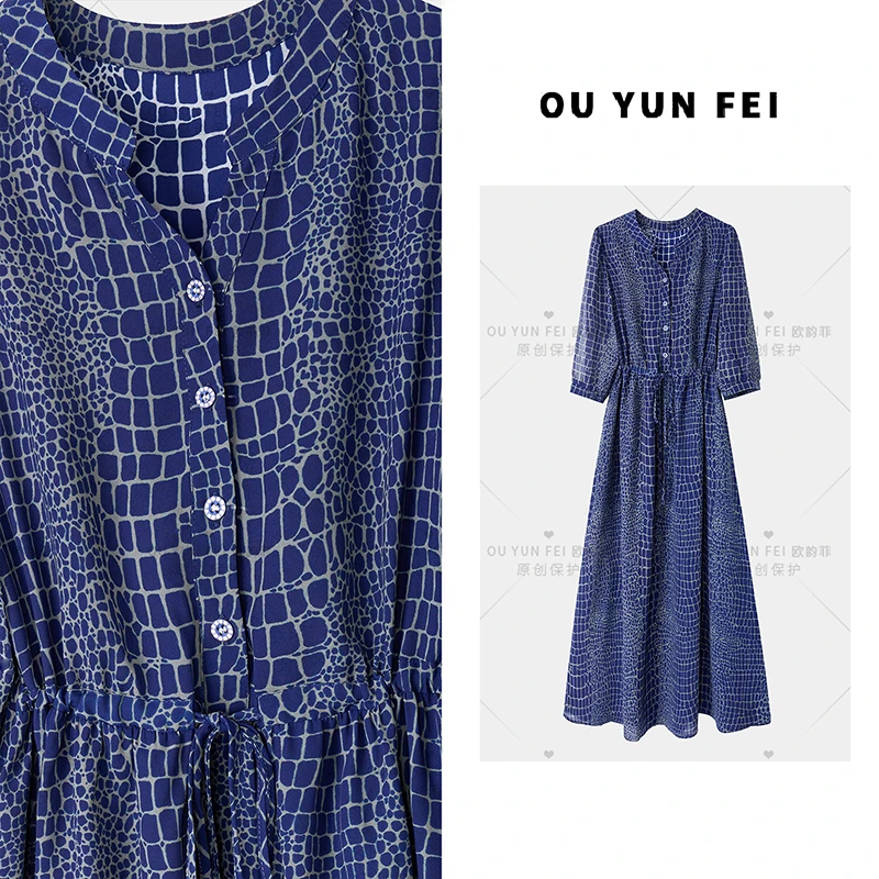 显瘦印花碎花洋气透气遮肉连衣裙夏季收腰时尚长裙HZ1212