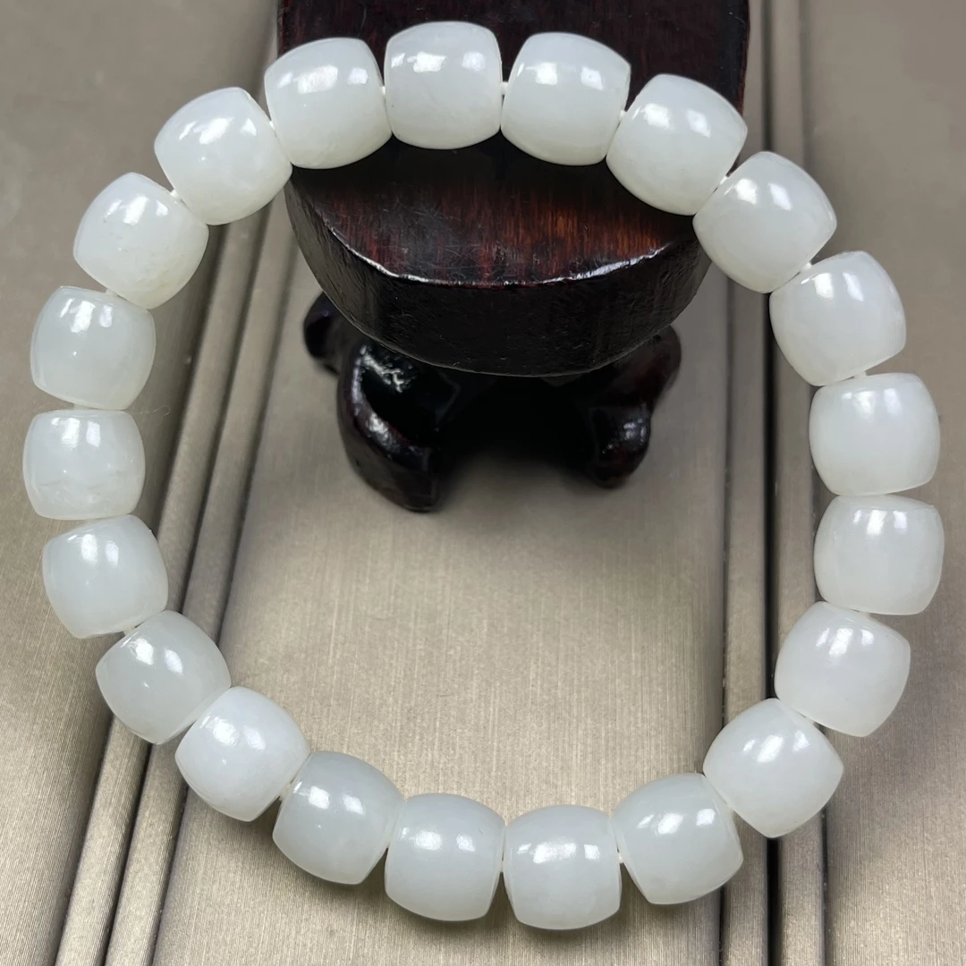 天然和田玉10mm直切晴水白青海料手串精品高冰细料一物一证