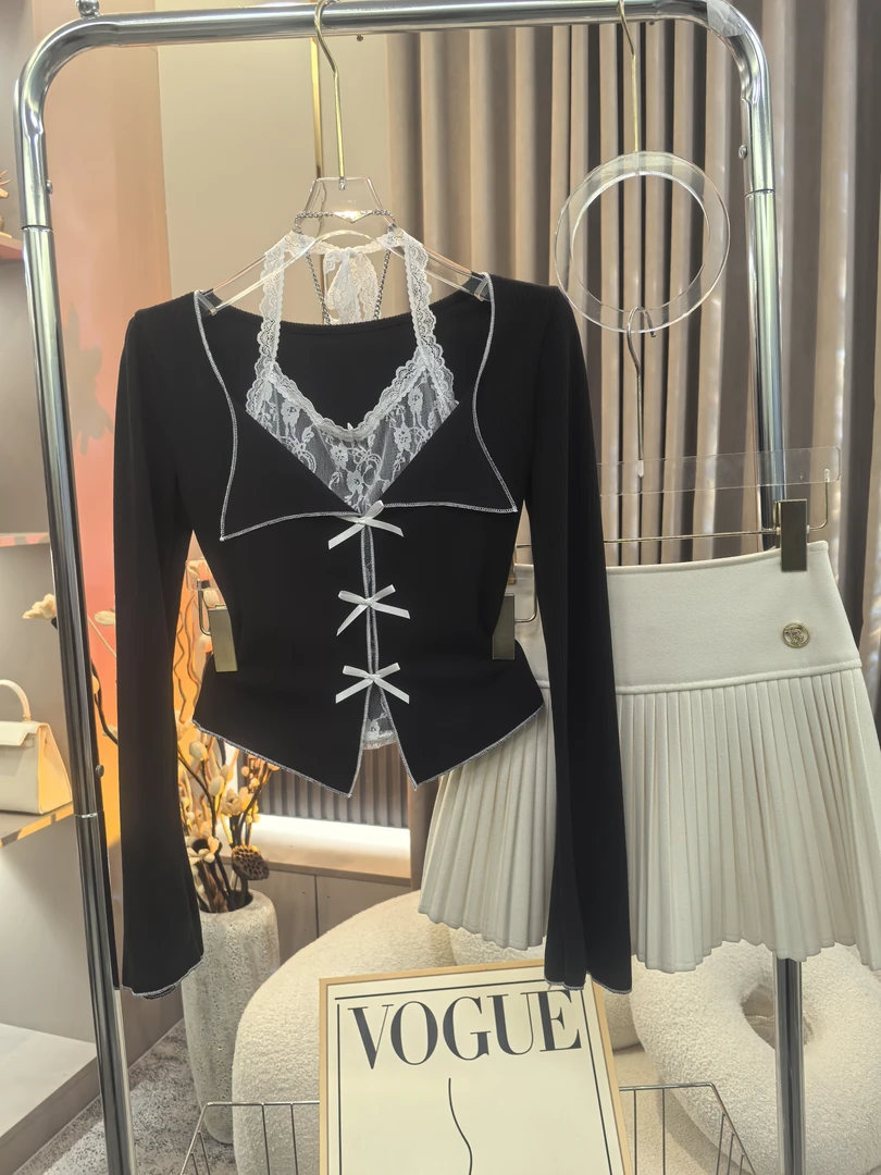 【A9806美人】2024秋冬修身设计感长袖纯欲假两件上衣+裙子两件套