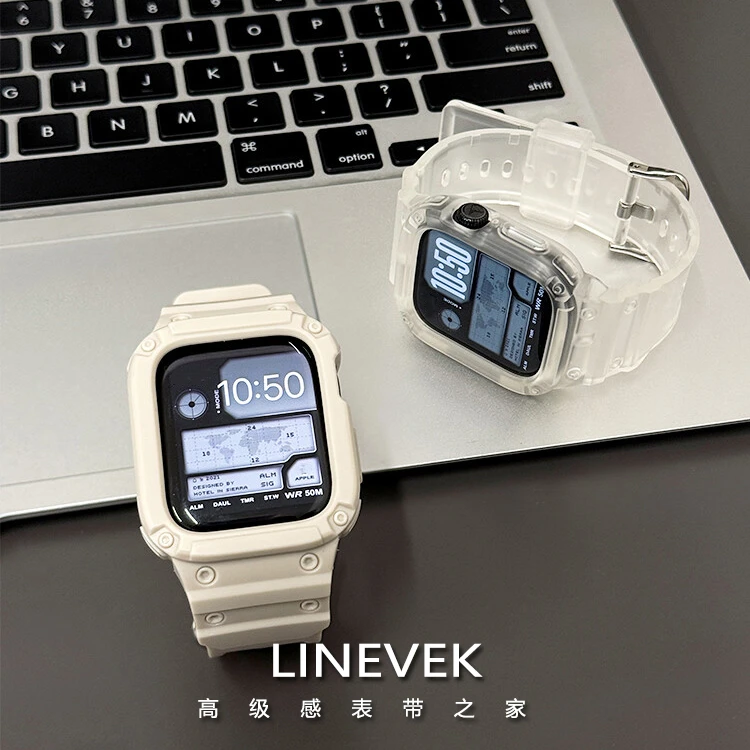 适用苹果手表表带applewatch一体式硅胶表带s9/8/7/6透气运动腕带