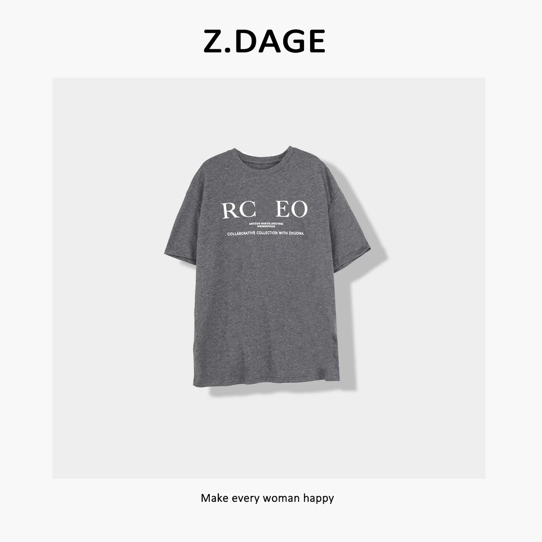 z.dage-‘原子分母’极简时尚韩系春夏款英文圆领T恤-22017