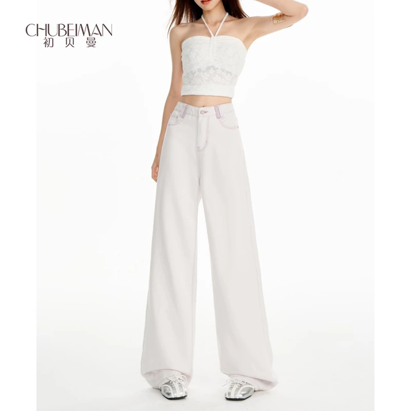 烟如紫牛仔裤女2025夏季新款高腰显瘦宽松阔腿裤小个子九分裤