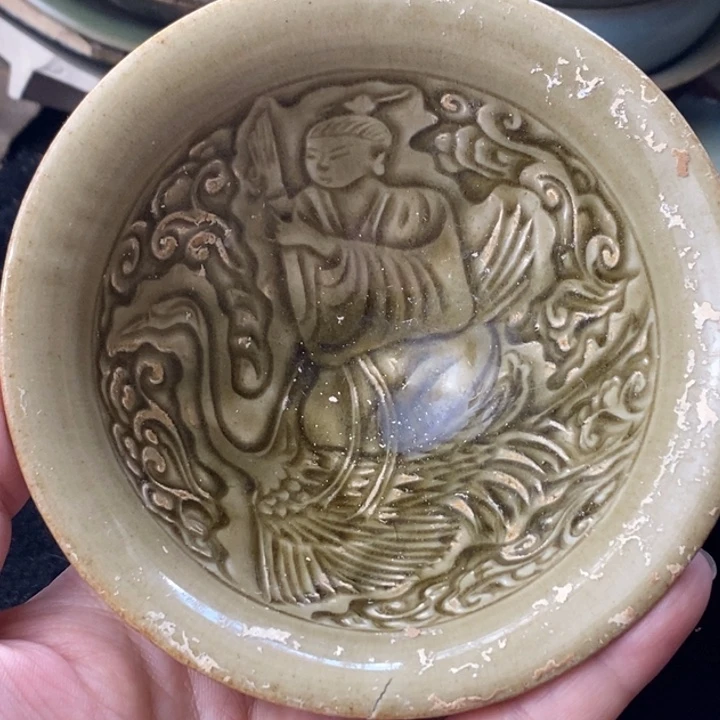 炉人**梦耀州窑刻花人物像斗笠盏