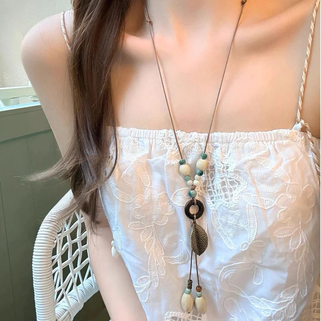 非金属陶瓷项链 新中式禅意陶瓷吊坠项链波西米亚民族风长款配饰