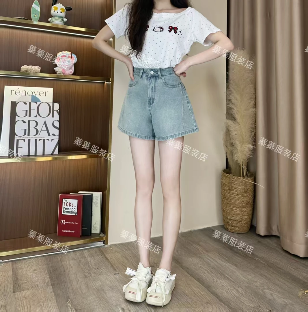夏季新款窄版短裤百搭高腰牛仔裤冰凉垂感显瘦纯色简约短款潮流