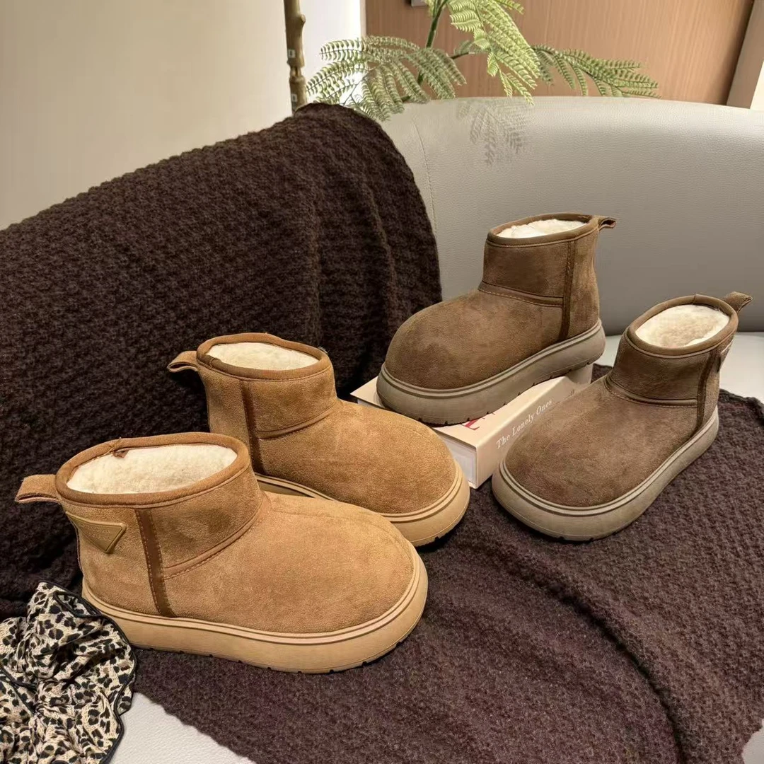 卡皮巴拉雪地靴女2025冬季新款百搭厚底增高加绒加厚保暖东北棉鞋