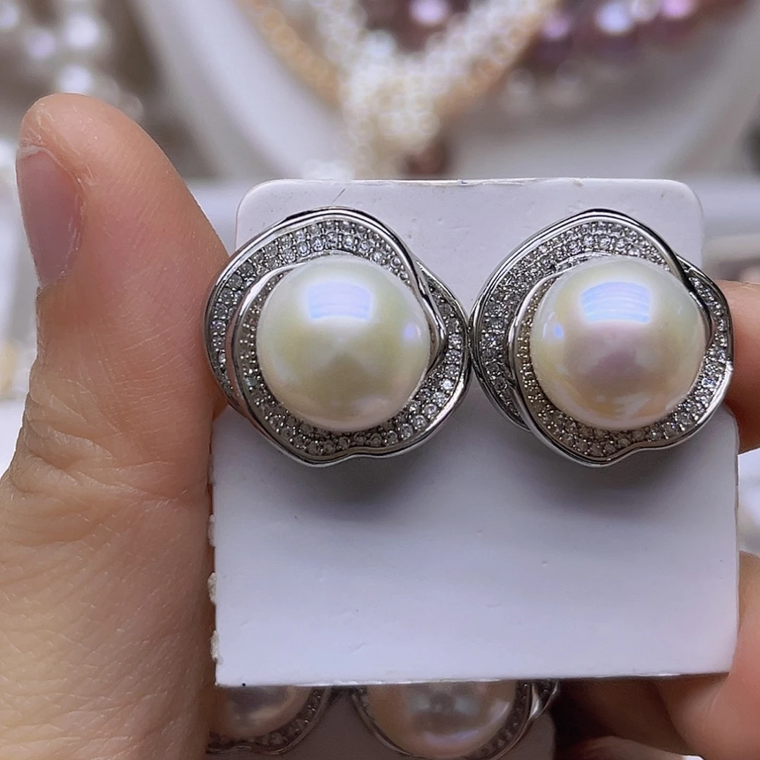 淡水珍珠银S925镶嵌吊坠或者耳钉