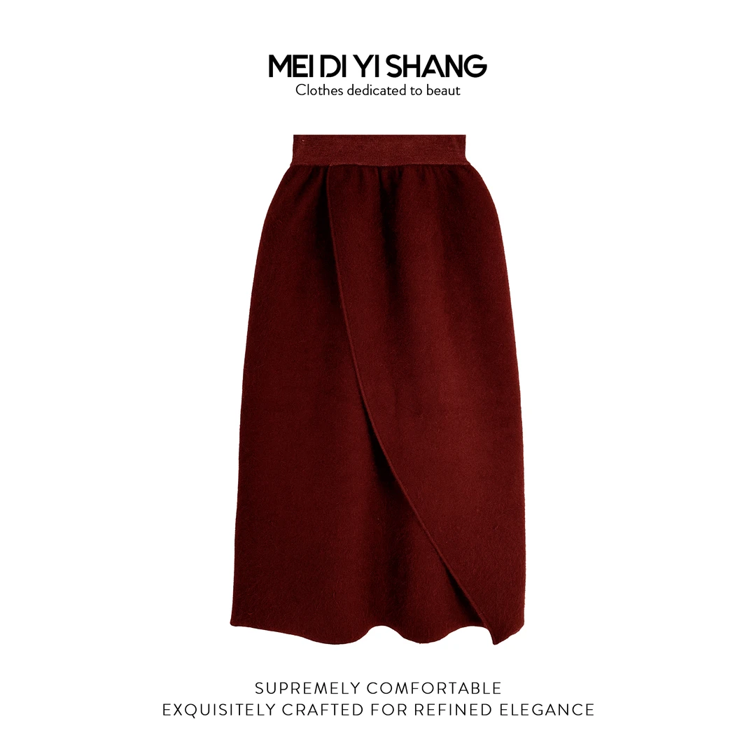 MDYS秋冬浣熊绒百搭经典纯色松紧腰花瓣针织半身裙H296（会掉毛）