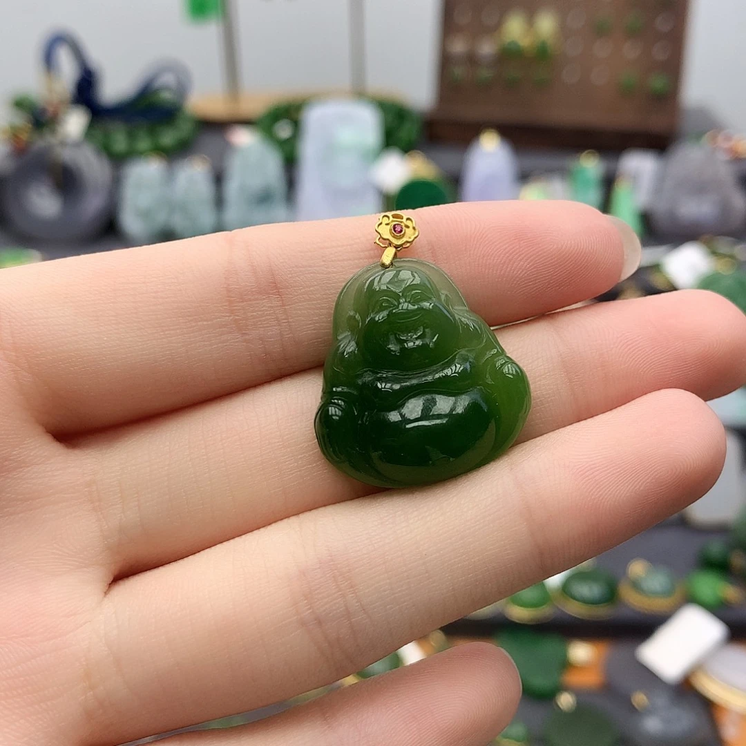 和田玉（碧玉）18K金镶嵌颈饰