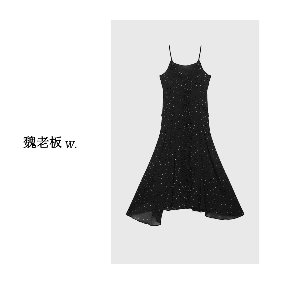 W.Diva【风情万种】出行度假风荷叶边波点吊带连衣裙女52D171802