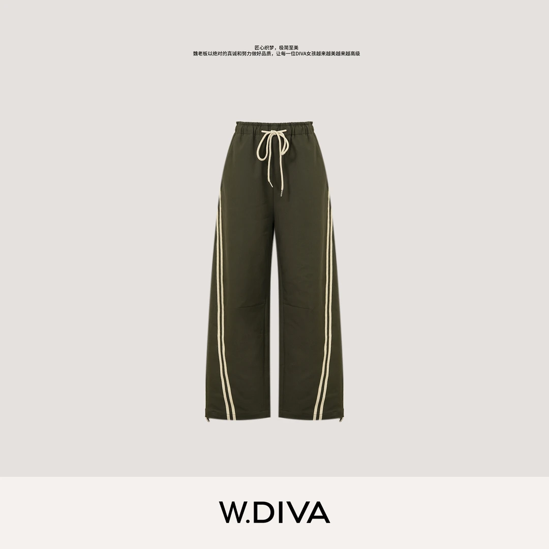 W.Diva【条序】美式两条杠束脚调节加绒休闲百搭裤弯刀裤54K033292