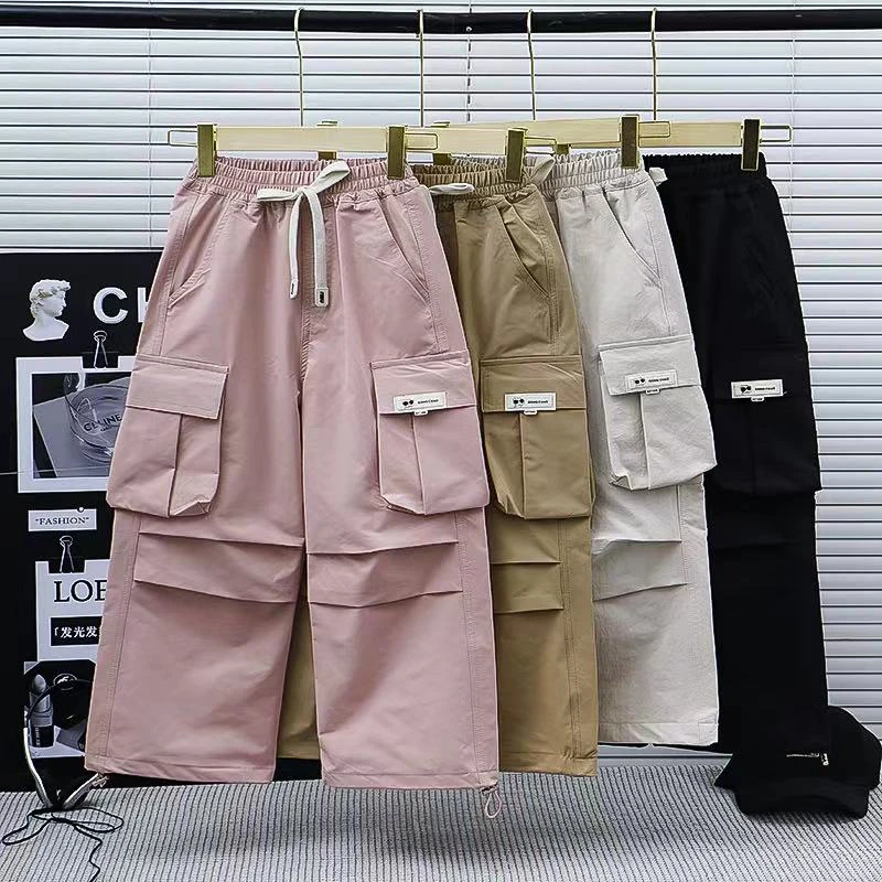 爆款休闲裤百搭松紧带潮流多口袋夏季女韩版洋气工装裤中长裤宽松