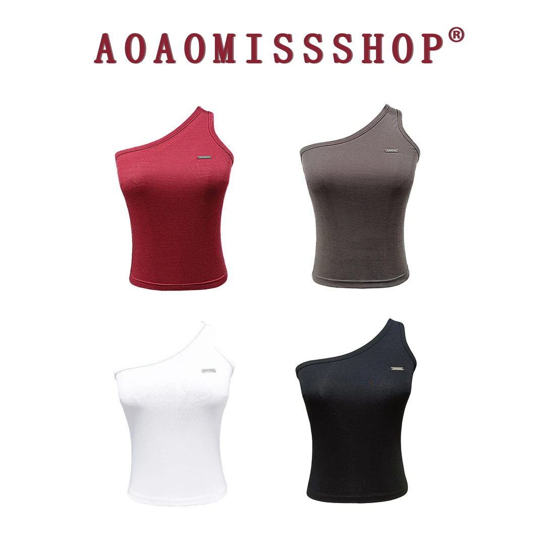 【单肩】AOAOMISSSHOP鳌鳌家 不规则吊带背心百搭修身美背上衣57-2