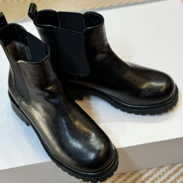 【可可心选】“切尔西”高定轻奢百搭复古圆头牛皮切尔靴0160