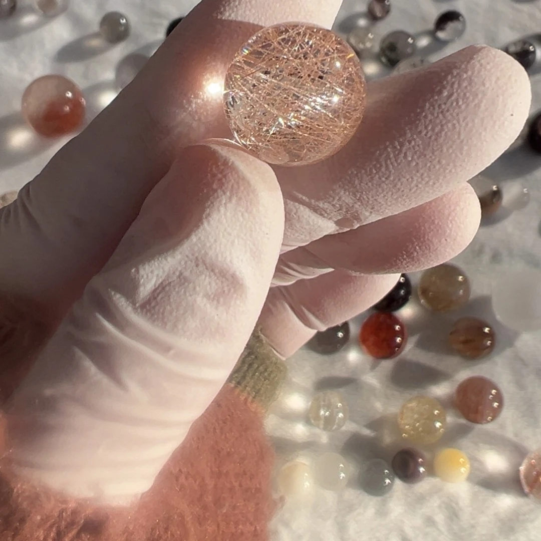 水晶粉霜发13.8mm定制打孔不退换未镶嵌R****n