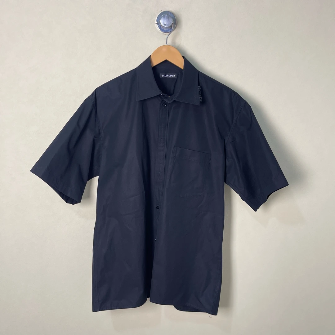 99新 Balenciaga/巴黎世家 领口小标logo廓形衬衫短袖37码