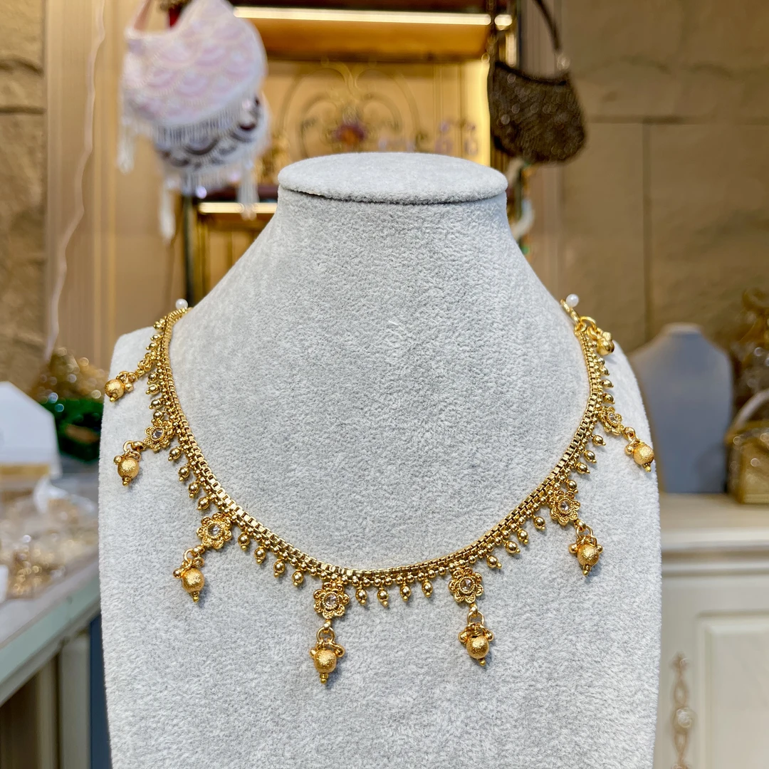 铜合金玻璃脚链 【02700】印度印巴脚链项链手工气质轻奢金色精致