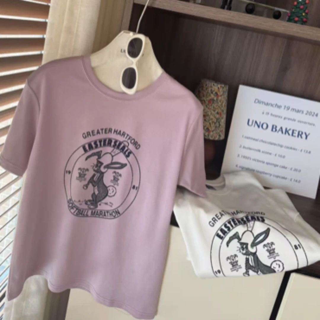 ARRLMORRE品牌【棒球兔】双面水柔棉卡通印花夏季短袖T