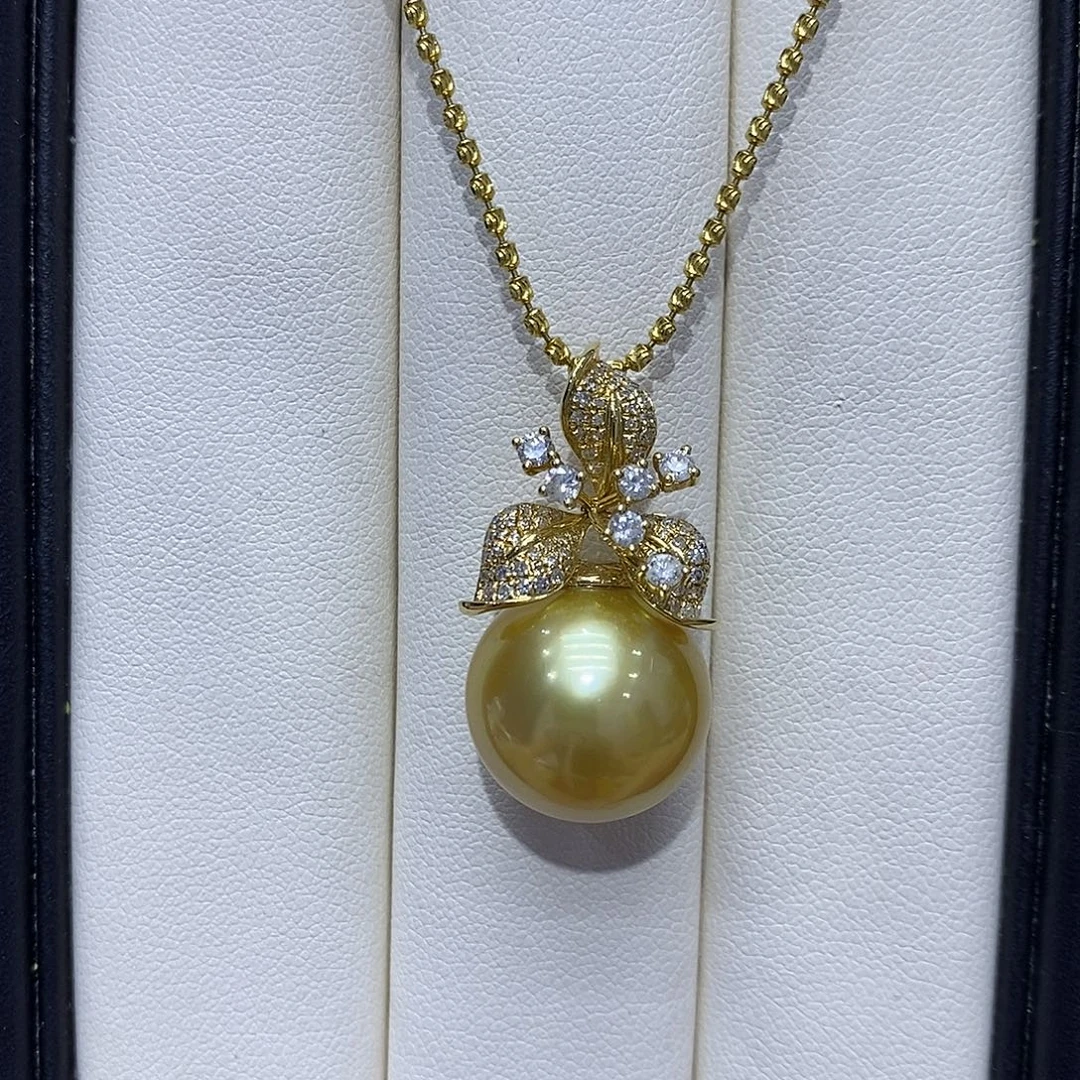 *****吊坠(不含链)18K金镶嵌海水珍珠15到16点位浓茶金珠