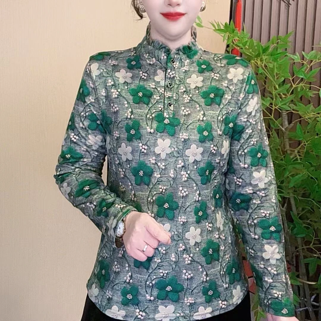 2025秋冬气质长袖网红时尚加绒加厚显瘦百搭女士国风上衣复古修身