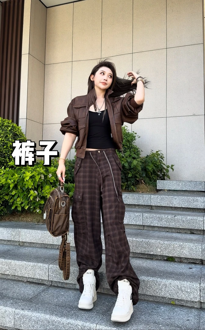 MXFITE潮店秋冬新款复古做旧格子料工装休闲裤长裤（RDK7331）