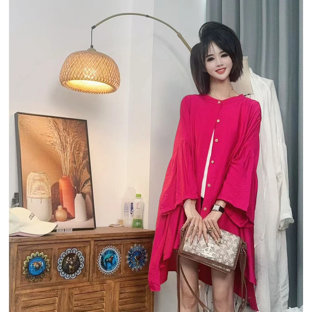 【沐木流浪记】（霜华）时尚百搭玫粉色圆领开衫长袖女装风衣外套z