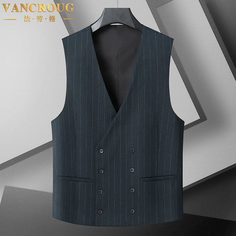 VANCROUG/法劳格马甲男士秋季特大码宽松胖子竖条纹百搭西装马甲