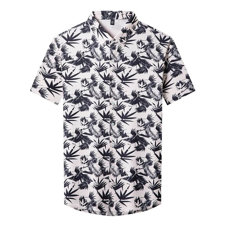 夏季短袖衬衫男士无痕休闲抗皱衬衣印花薄款冰丝免烫寸衫男