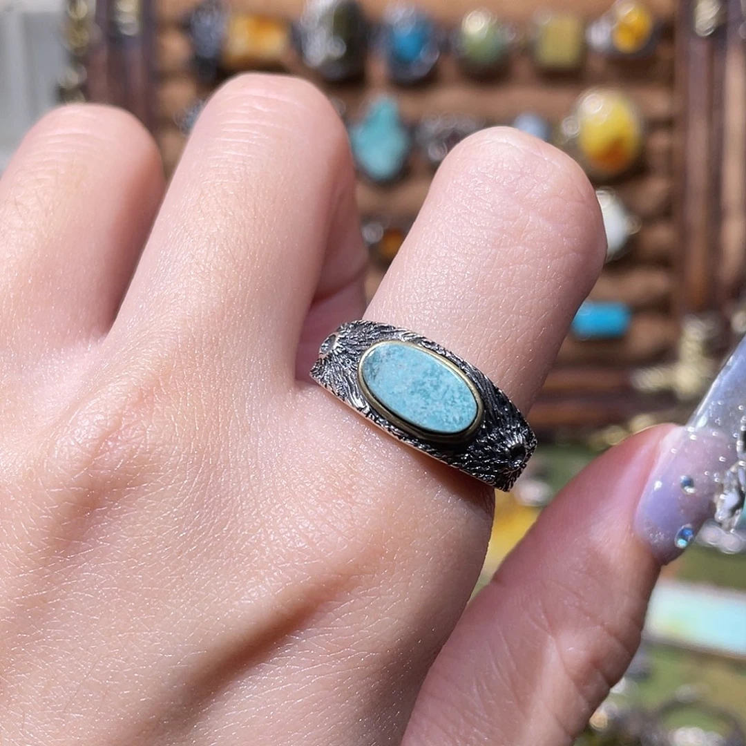 绿松石银S925镶嵌戒指