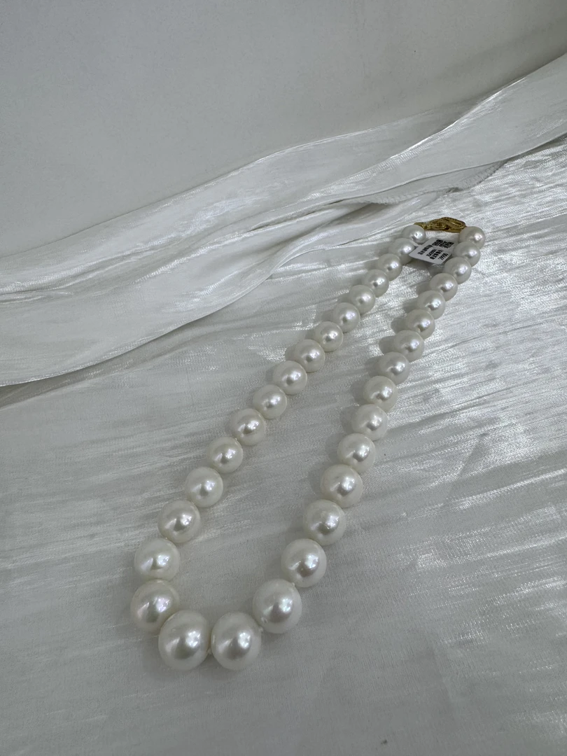 【凝霜】淡水珍珠项链11-14mm白细胞珍珠正圆青冷光镜面光极微瑕