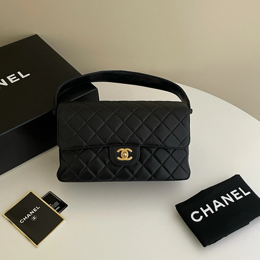 95新 Chanel/香奈儿 黑金羊皮双子星单肩包 5482