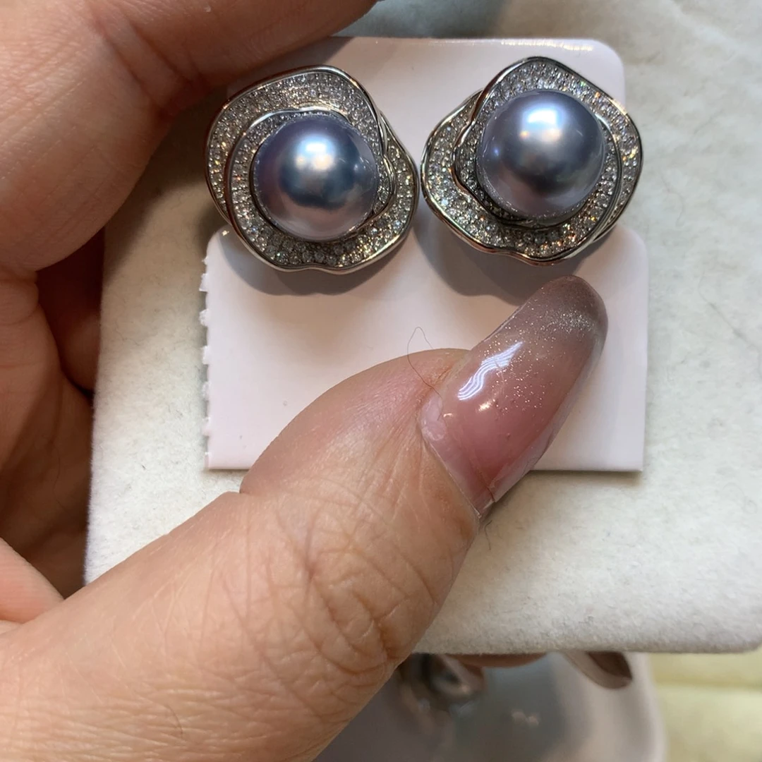 海水珍珠耳饰银S925镶嵌