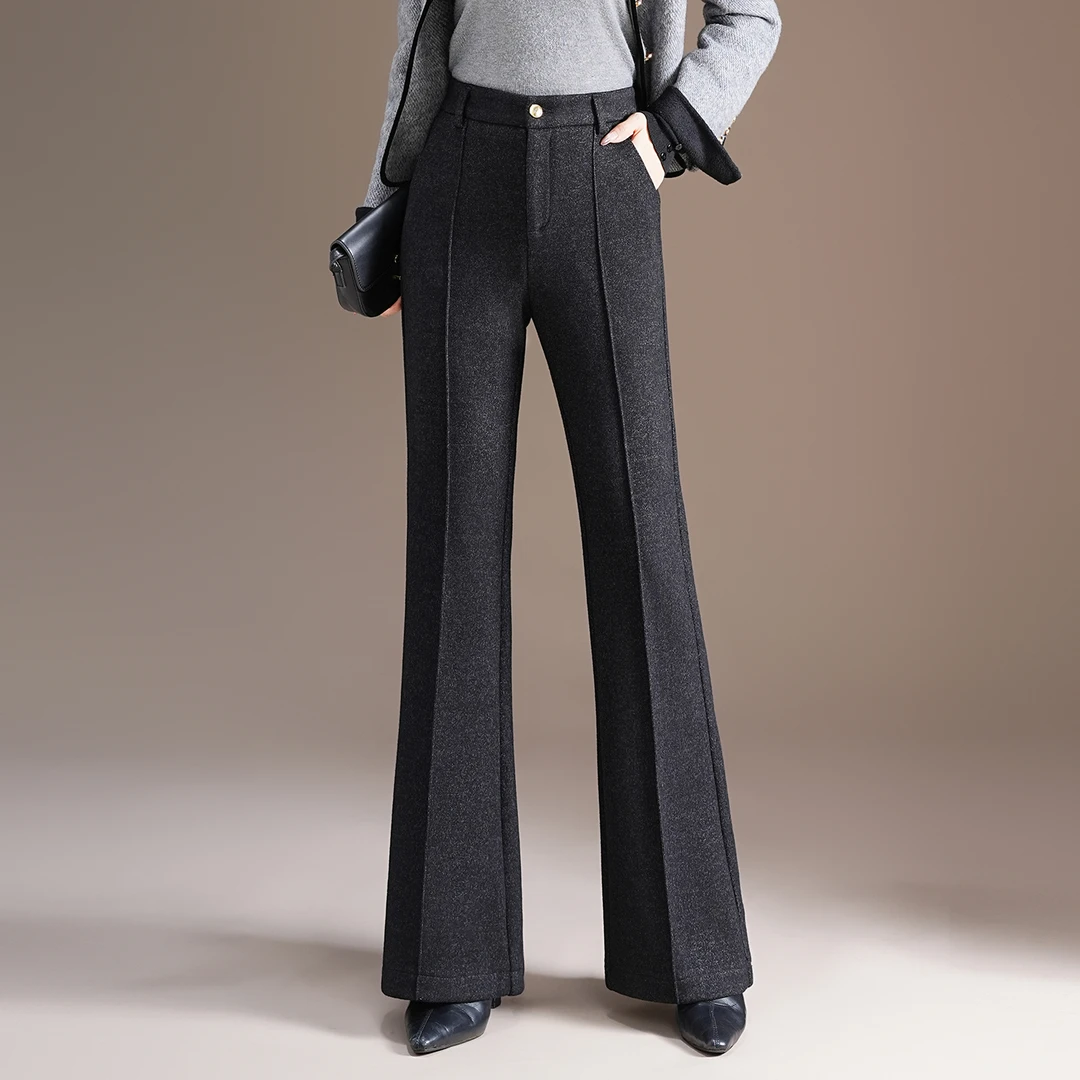 羊 毛微喇叭裤女外穿秋冬2025新款高腰显瘦软糯毛呢裤西装喇叭裤