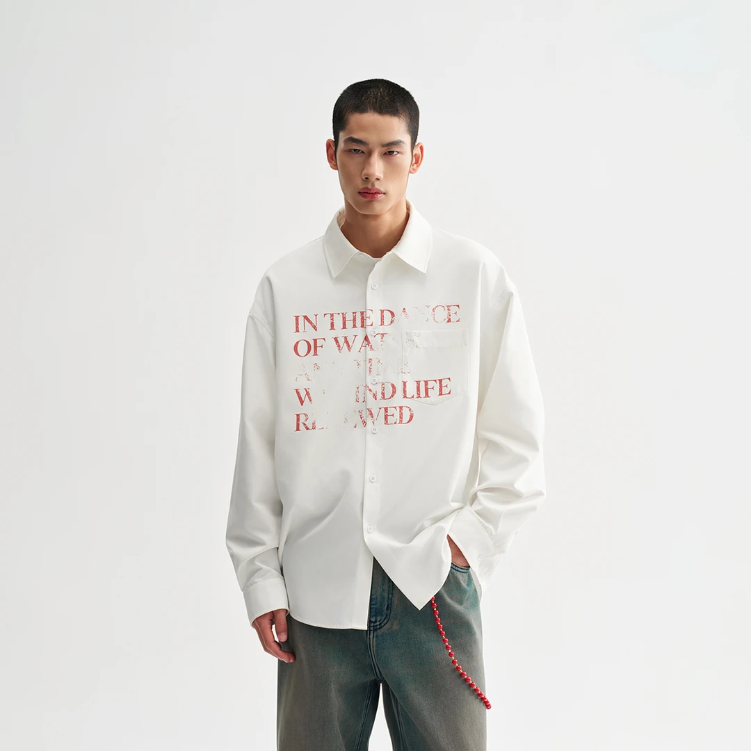 CHINISM赤尘 斑驳印花长袖衬衫男春季新款简约衬衣