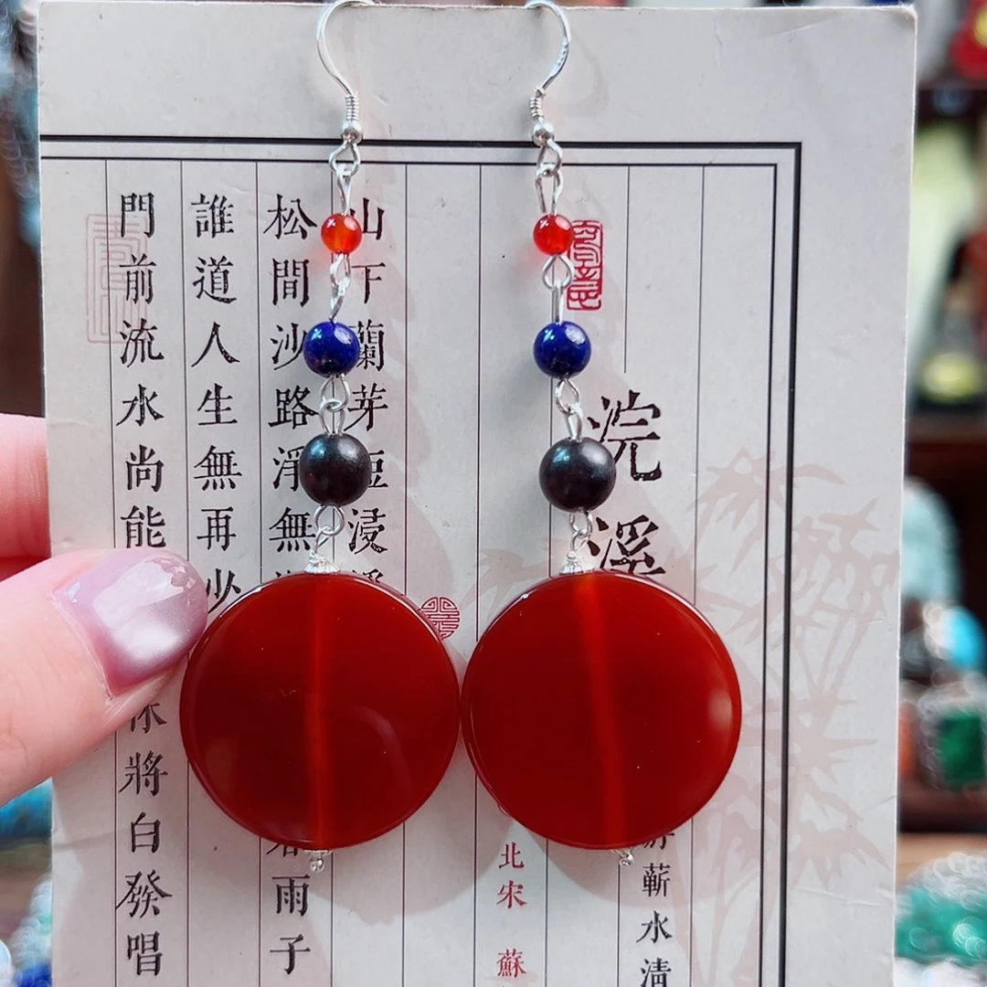 玛瑙未镶嵌挂件耳环