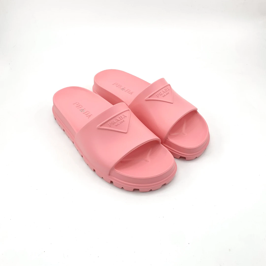 未使用 Prada/普拉达 37码休闲女士粉色三角标拖鞋/TT250264