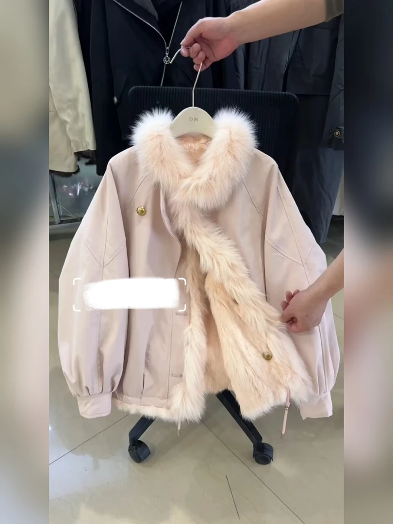 2026春季新款粉色毛领派克服棉服外套韩版时尚保暖女装