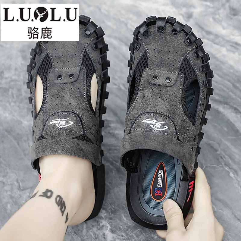 骆鹿包头拖鞋男夏季外穿软底防滑男士户外运动休闲沙滩洞洞鞋男款