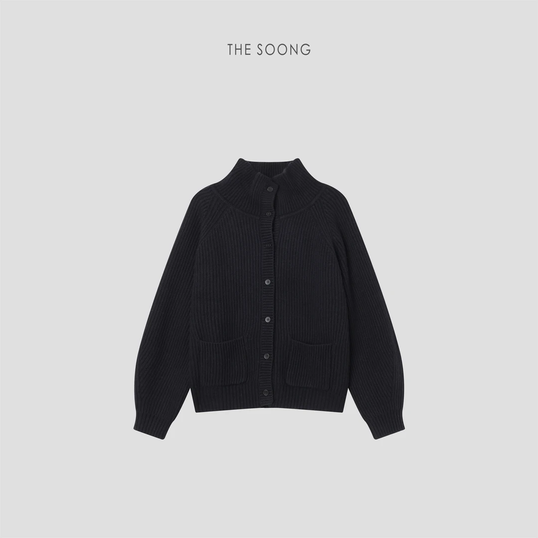 THESOONG|经典高密18支绵羊毛松弛感立领开衫毛衣外套HWMY8242