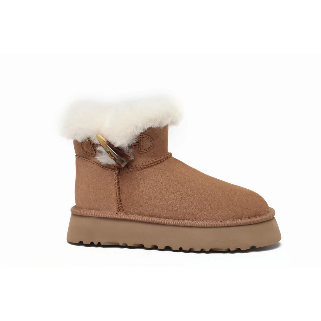 【厚底一粒牛角扣4cm】牛角扣厚底1扣冬雪地靴加厚中筒保暖百搭冬季