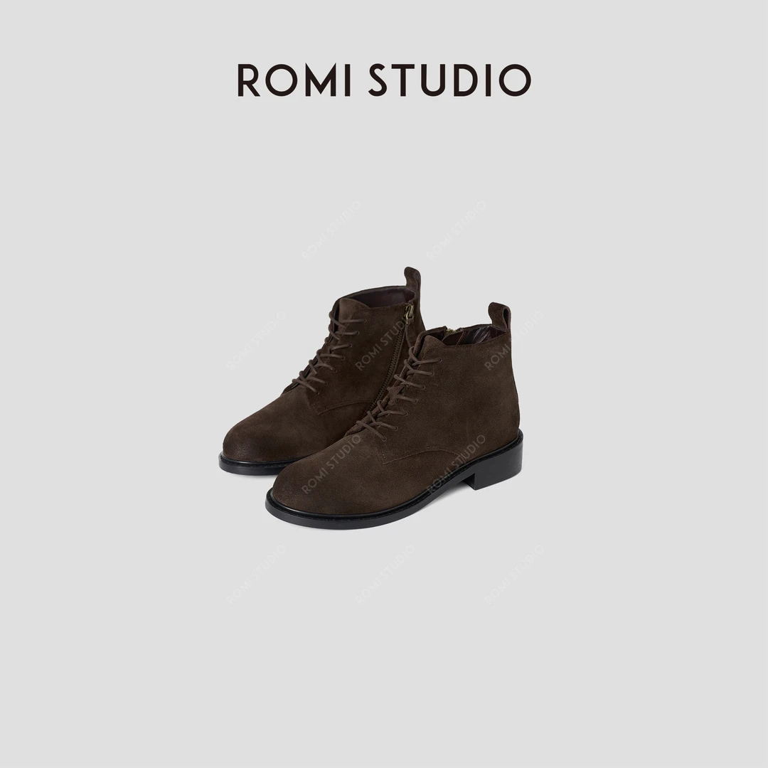 ROMI STUDIO“率性自我”进口绒面牛皮拼羊皮内增高马丁靴 444DS016