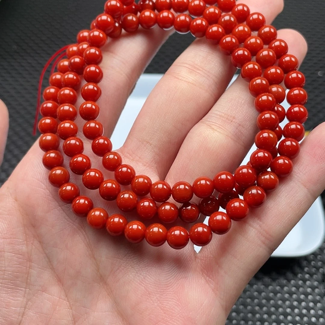 南红玛瑙6mm柿子红圆珠108长链未镶嵌