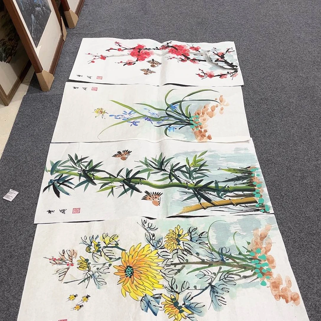 国画L精品国画作品四条屏