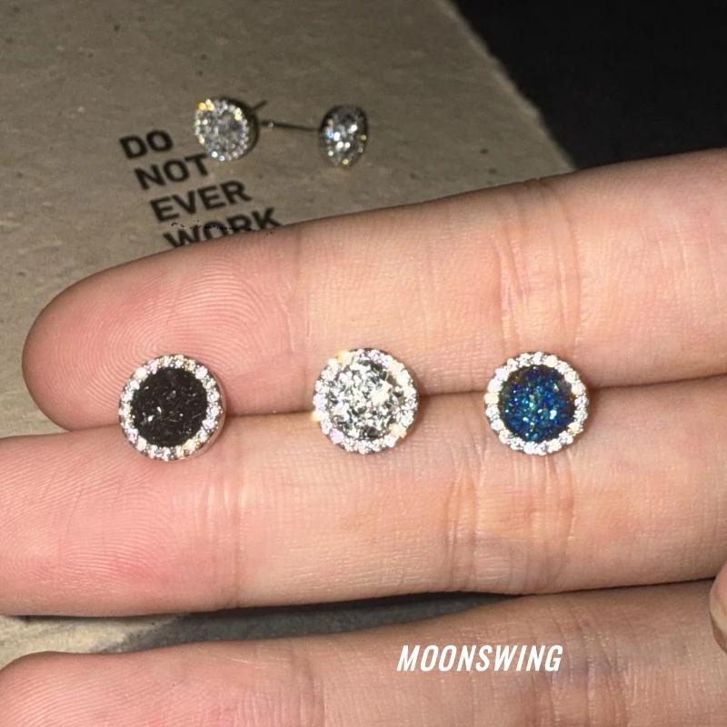 合金耳饰 晶簇石三色耳钉流光风满钻耳环男ins冷淡风超闪辣妹素款
