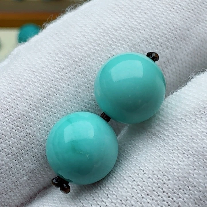 绿松石未镶嵌圆珠对珠8.4