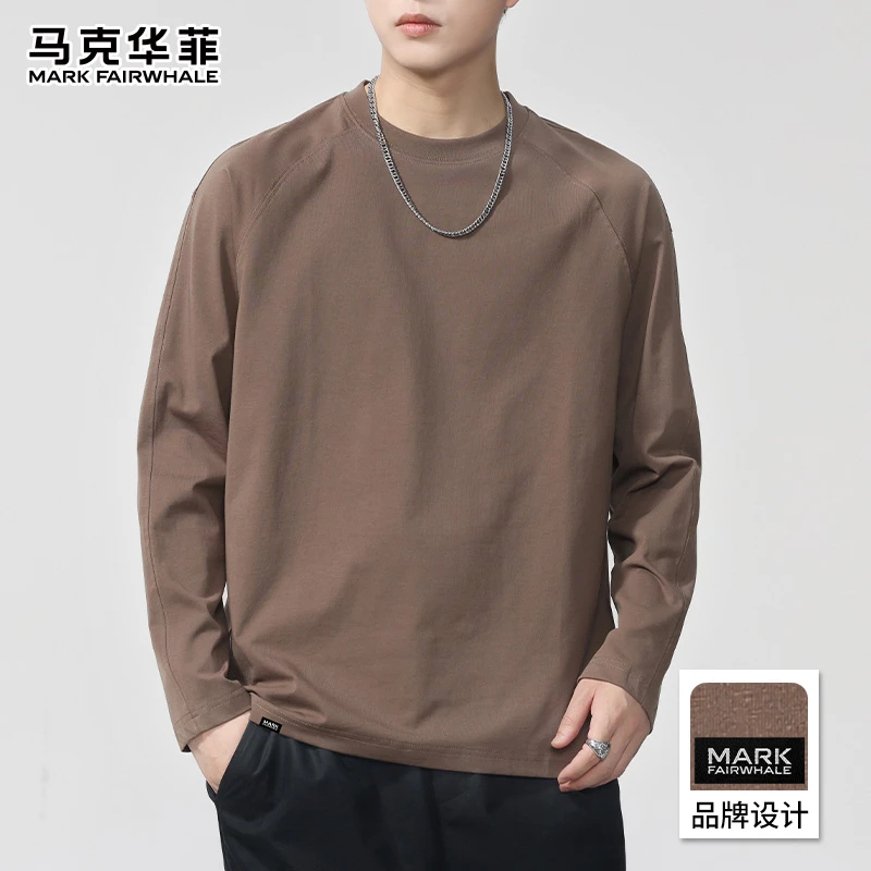 马克华菲秋冬季新款长袖t恤男圆领套头宽松纯色百搭男士打底上衣