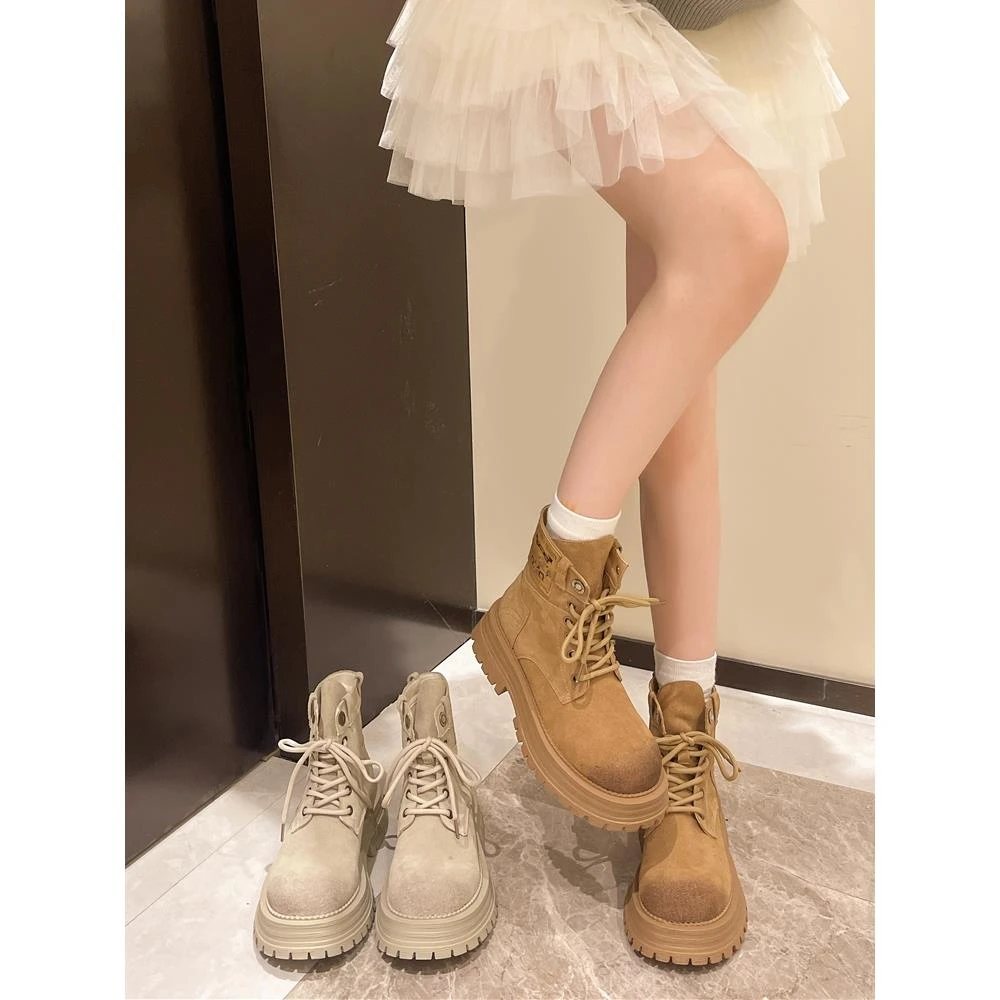 FAVMARTHA-厚底靴女鞋2025春秋季新防滑大黄靴女式英国增高户外工